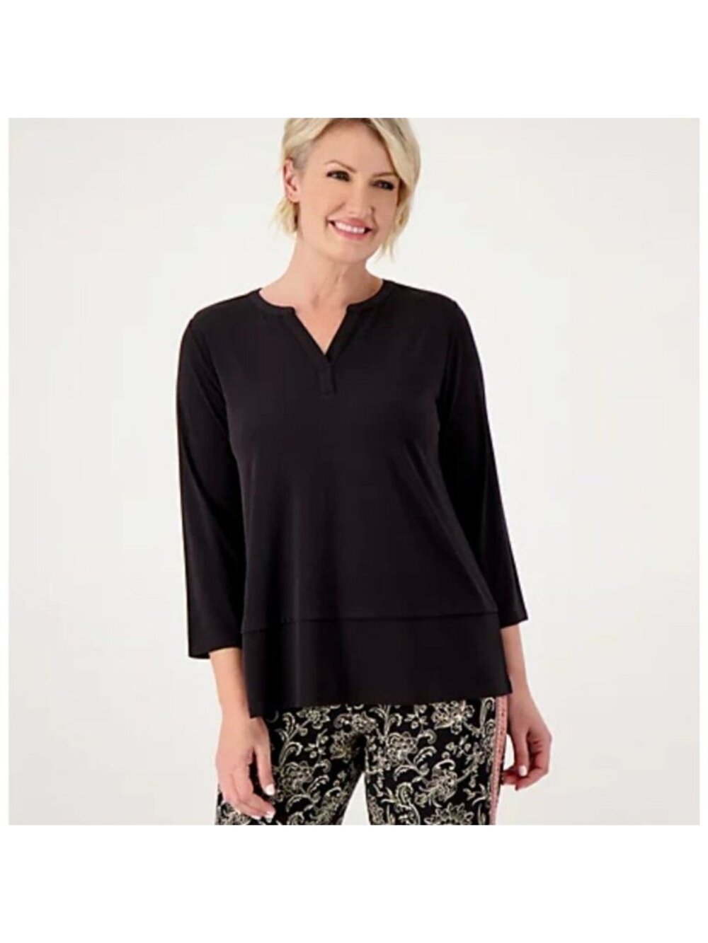 Joan Rivers Classics Collection Shirt Top Luxe Knit 3/4 Black M A568180